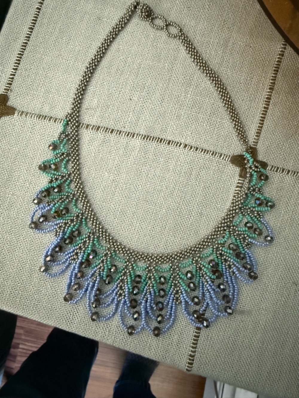 Beaded Statement Necklace in Teal and Lavender